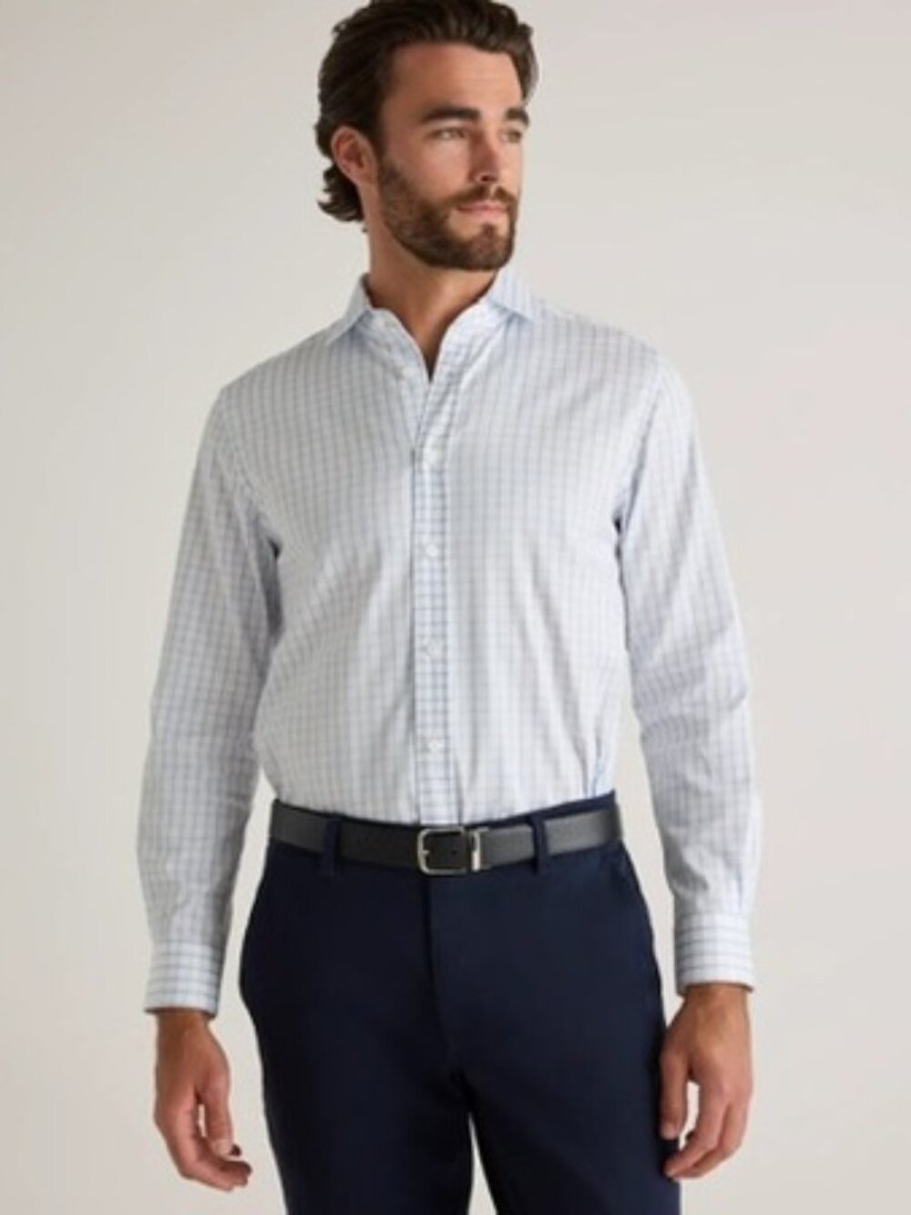 Quince Organic Cotton Stretch Twill Dress Shirt Light Blue/White Check Size XL